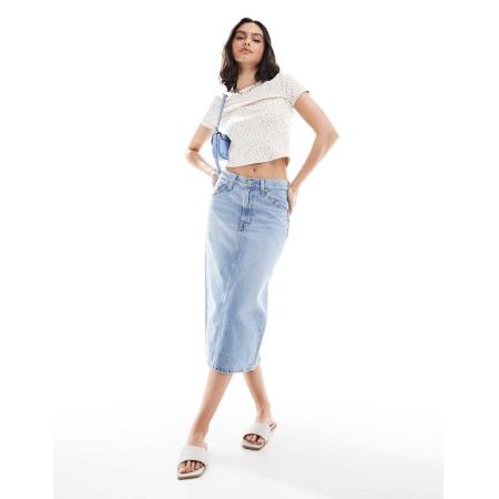 Levi's Midi rok met split en hoge taille in lichtblauw