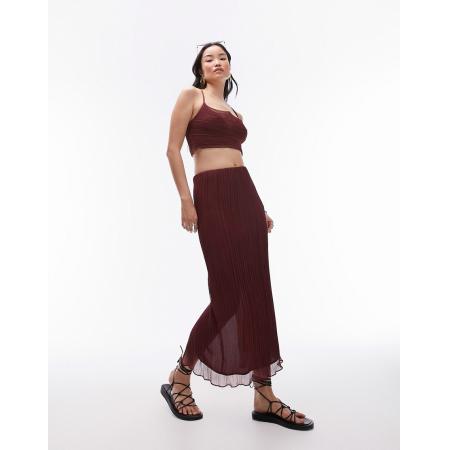 Topshop Rechte plissé midi-rok in donkerrood, deel van co-ord set