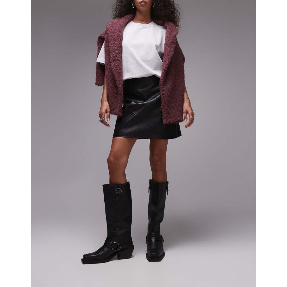 Topshop Korte minirok van imitatieleer met inzetstukken in zwart Zwart