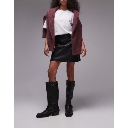 Topshop Korte minirok van imitatieleer met inzetstukken in zwart