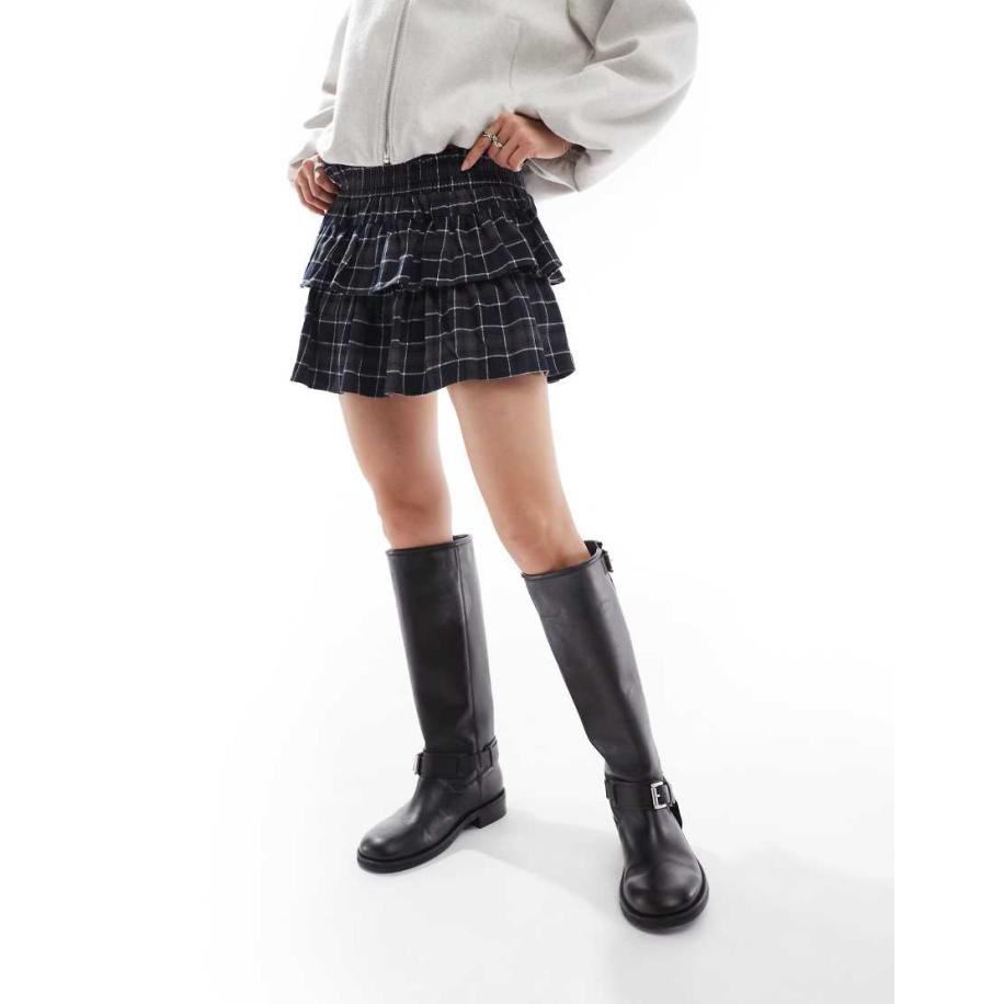 Stradivarius STR Geruite skort met ruches in marineblauw-Veelkleurig Multicolor