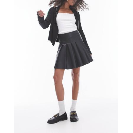 Topshop Effen mini plooirok van imitatieleer in zwart