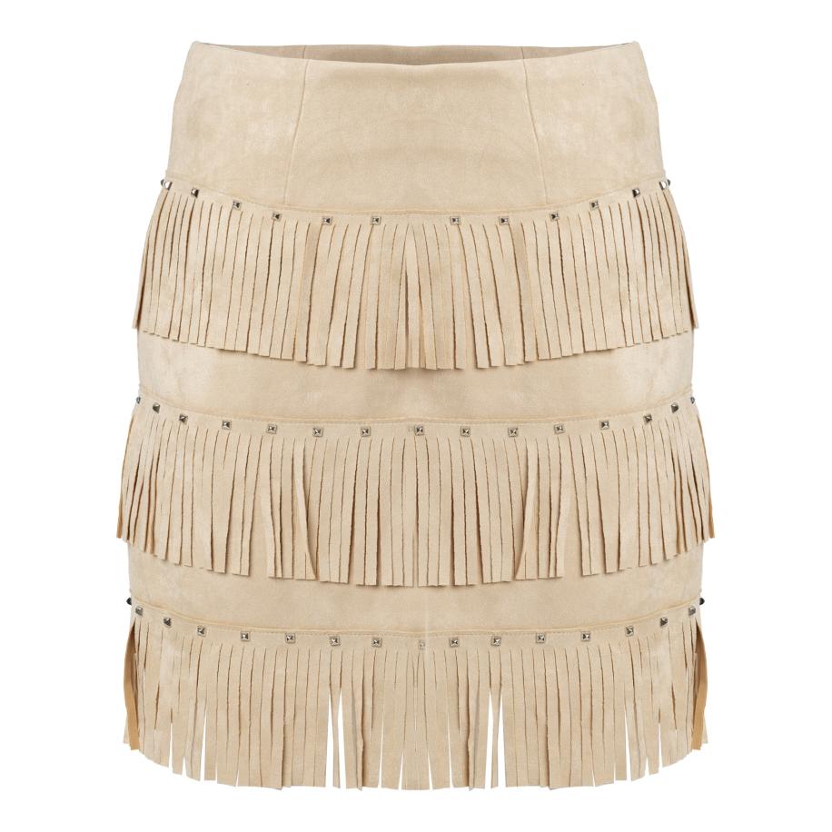 Influencer Influencer Rok Fringed Skirt beige -