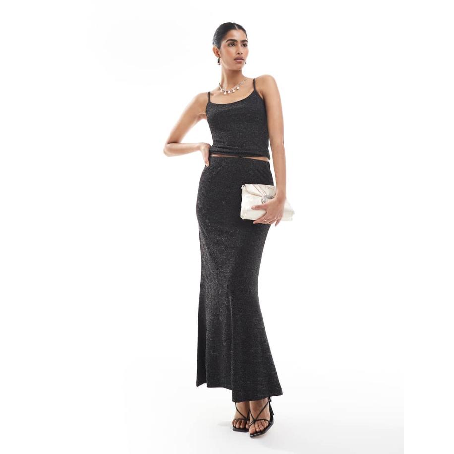 Vero Moda Mix en match Maxi-rok in zwarte glitter, deel van co-ord set Zwart