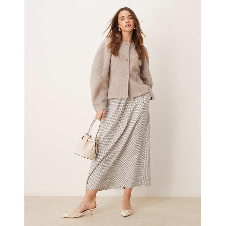 Miss Selfridge Midi rok met ruitprint-Neutraal Multicolor