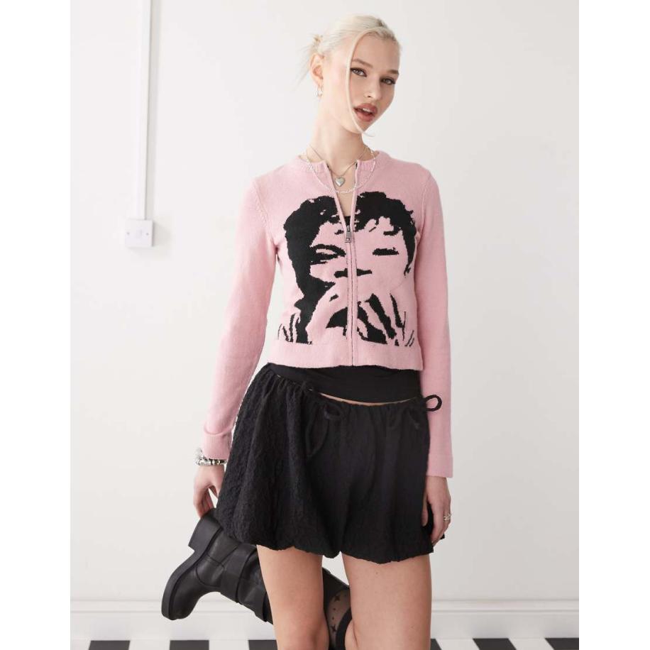 COLLUSION Mini pofrok met textuur en touwtjes-Zwart Zwart