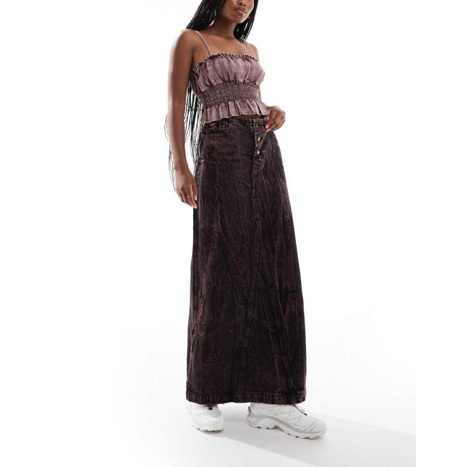 Deus Ex Machina X ASOS Exclusives Denim maxirok met acid wash in bruin Bruin