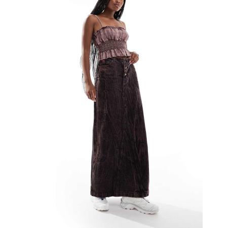 Deus Ex Machina X ASOS Exclusives Denim maxirok met acid wash in bruin