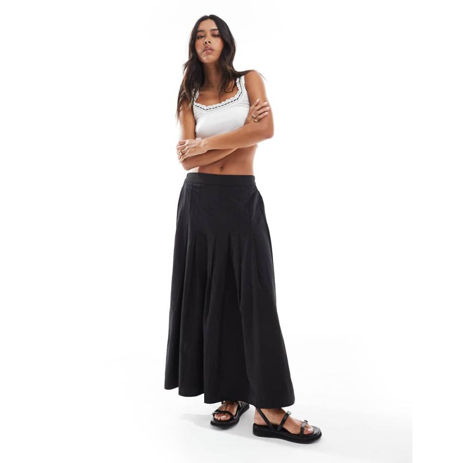New Look Geplooide midirok in zwart Zwart