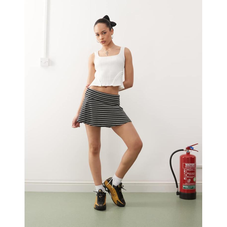 COLLUSION Gestreepte minirok met omgeslagen tailleband-Veelkleurig Multicolor