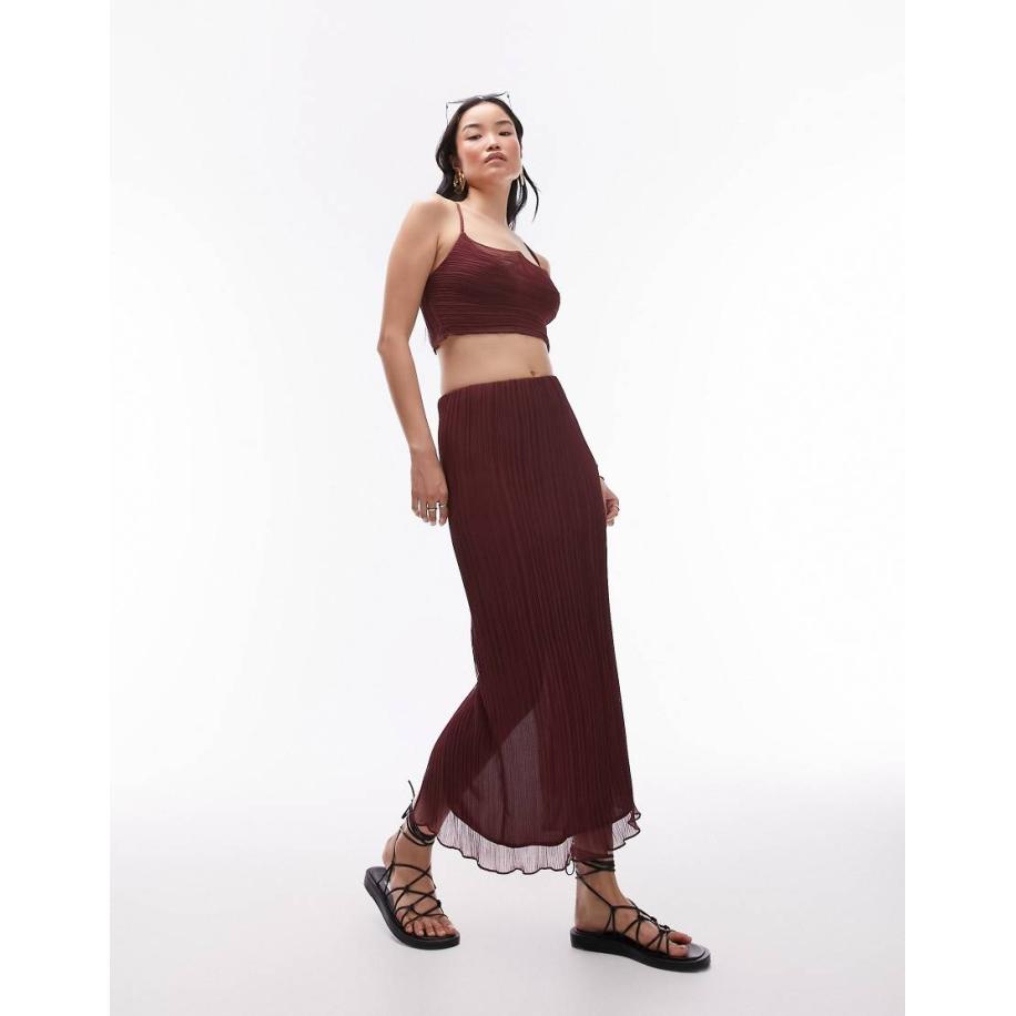 Topshop Rechte plissé midi-rok in donkerrood, deel van co-ord set Rood