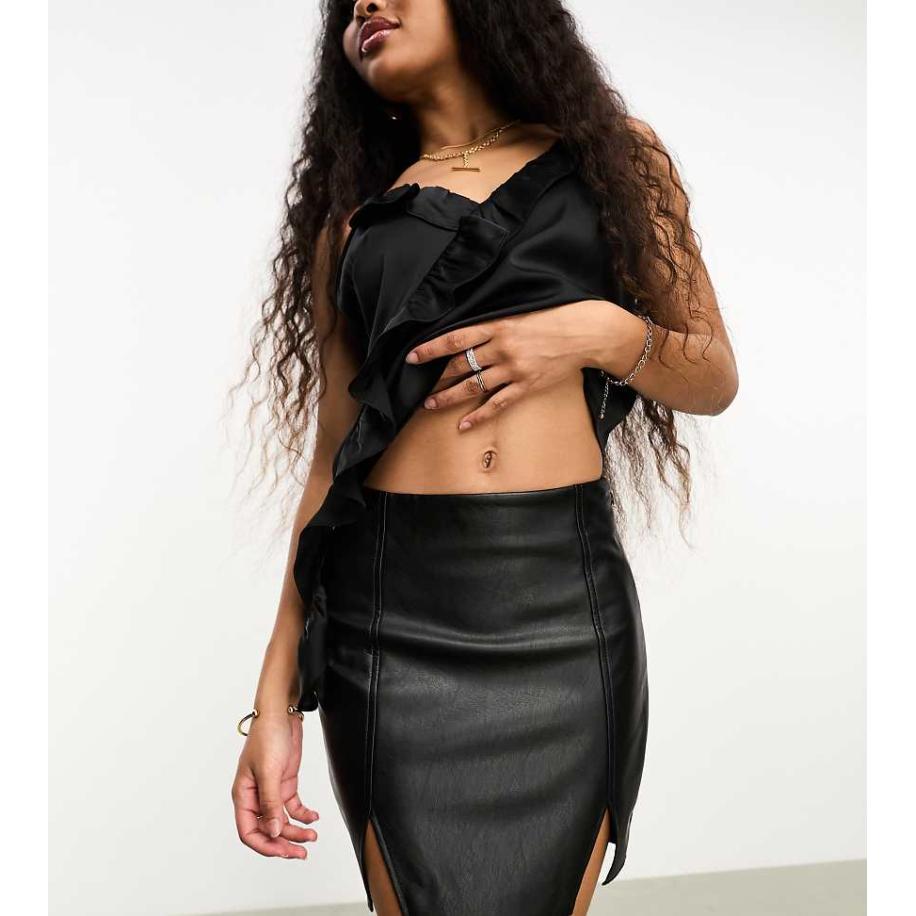Miss Selfridge Petite Mini rok van imitatieleer in zwart Zwart