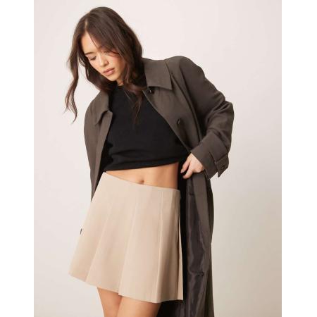 ASOS DESIGN Elegante geplooide mini rok in stone-Neutraal