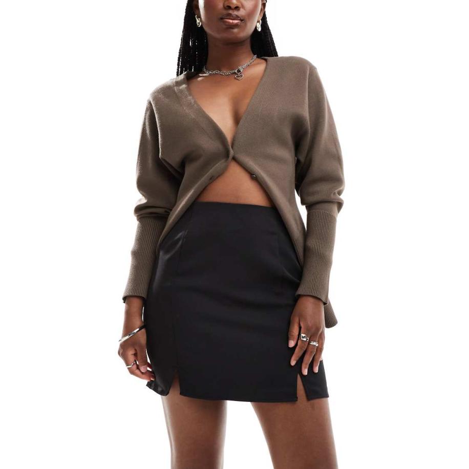 Vero Moda Mini rok met inkeping aan de voorkant in zwart Zwart