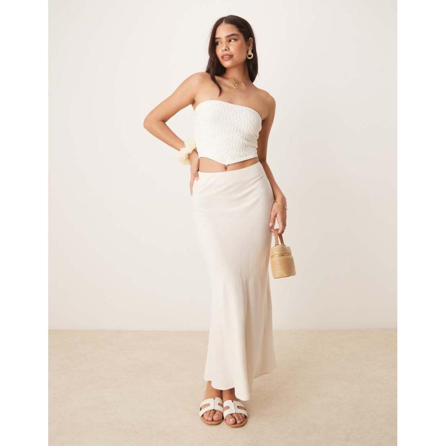 Selected Femme Lange rok van linnenmix in crème-Wit Wit