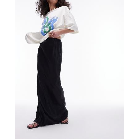 Topshop Lange schuingesneden rok van satijn in zwart