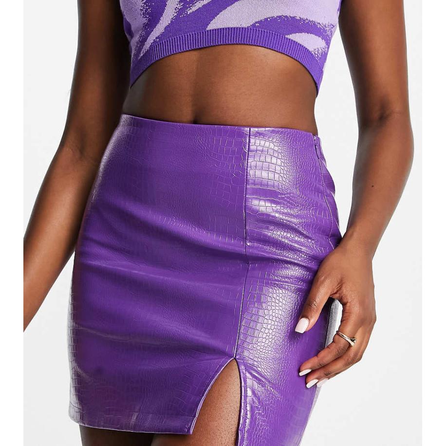 COLLUSION Minirok van PU met split in paars Paars