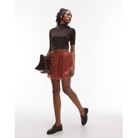 Topshop Satijnen mini petticoat-rok met kant in rood-Oranje