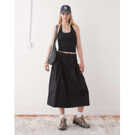 Obey Surface Geplooide midi cargorok in zwart