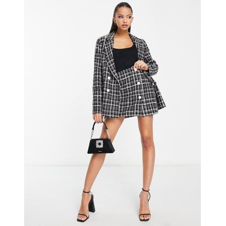 Miss Selfridge Geruite metallic minirok met knoopsluiting, deel van co-ord set-Zwart