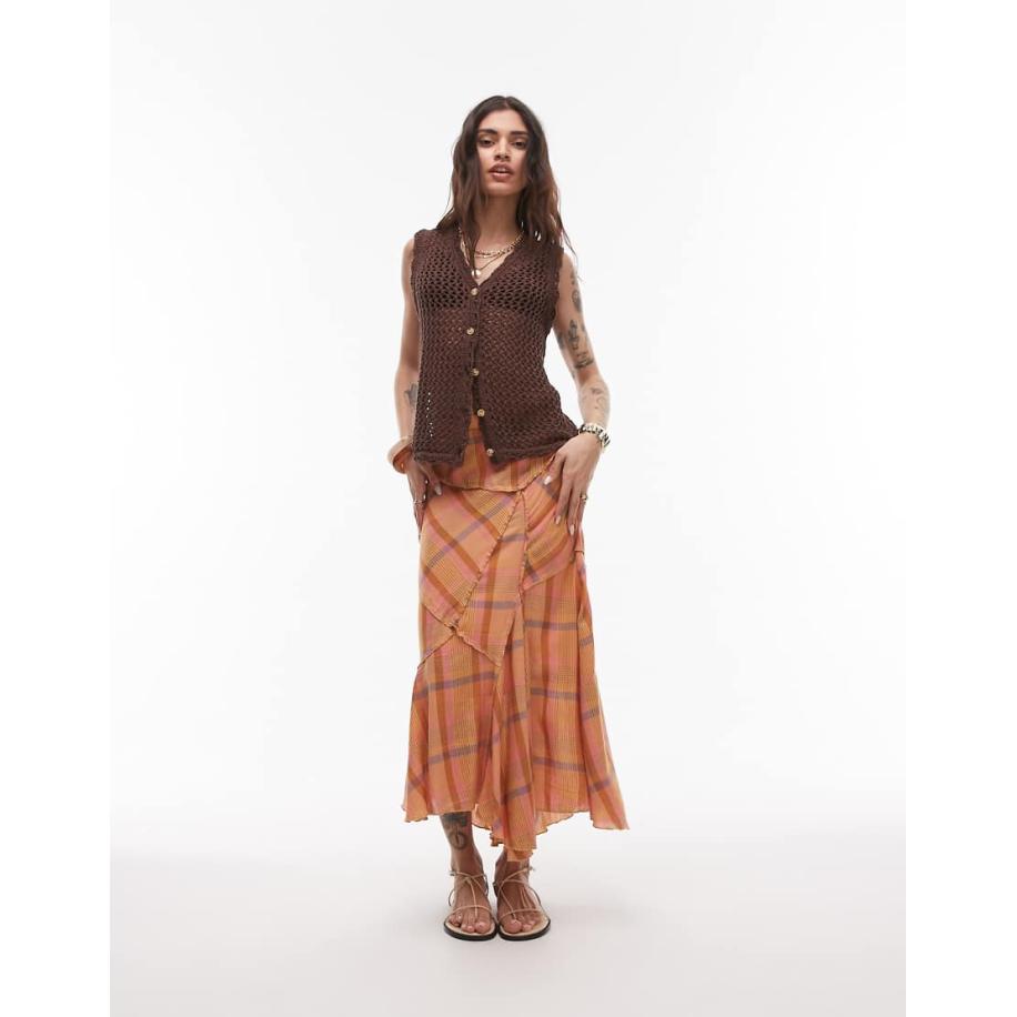 Topshop Rond gesneden geruite rok in oranje geruit Oranje