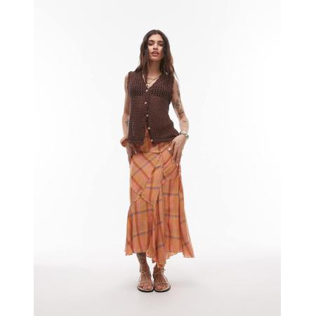 Topshop Rond gesneden geruite rok in oranje geruit