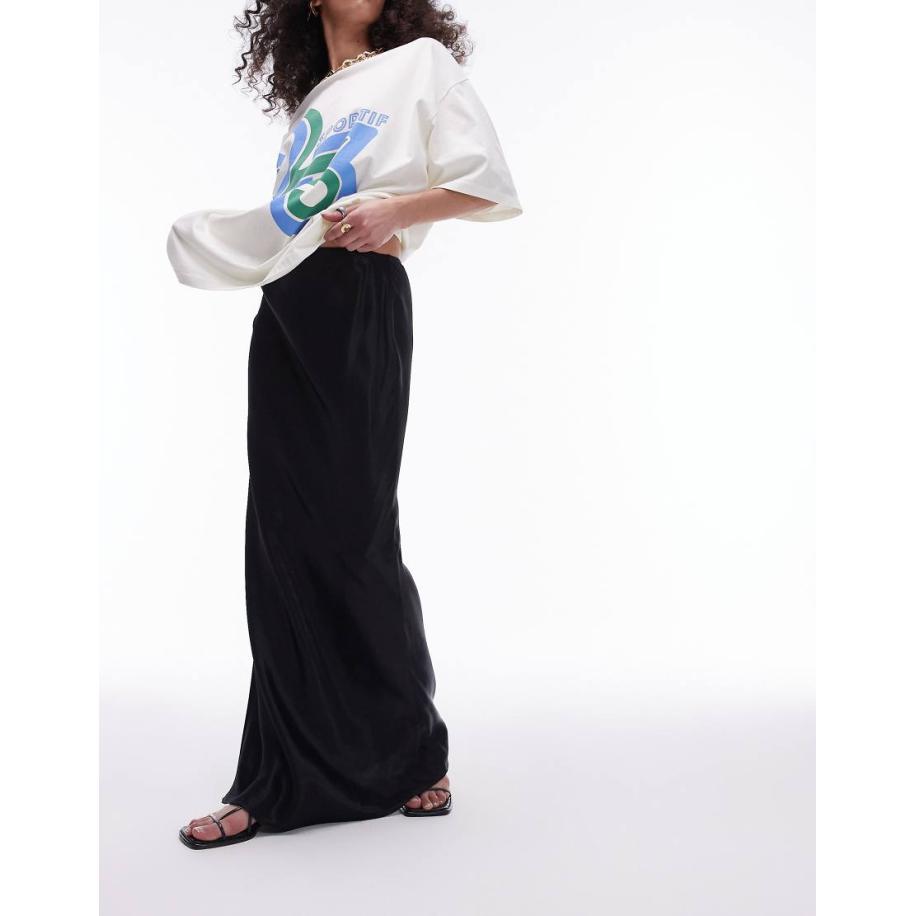 Topshop Lange schuingesneden rok van satijn in zwart Zwart