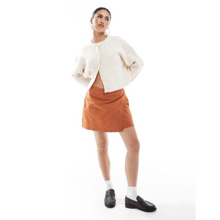 Miss Selfridge Mini rokje van bengaline met overslag in gember-Bruin