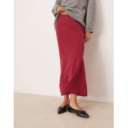 ASOS DESIGN Schuingesneden zachte midi rok in rood-Roze
