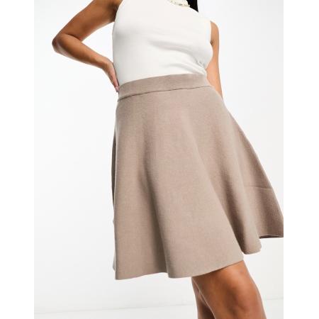 YAS Gebreide minirok met godet-plooien in paddenstoelenkleur-Neutraal
