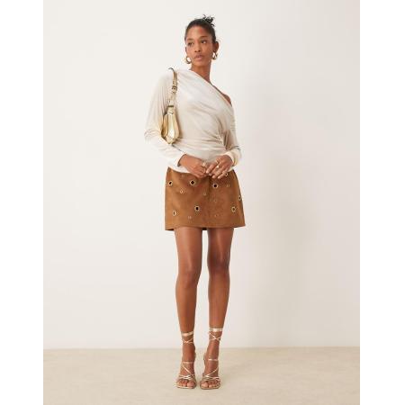 ASOS DESIGN Minirok van suedette met oogjes in bruin