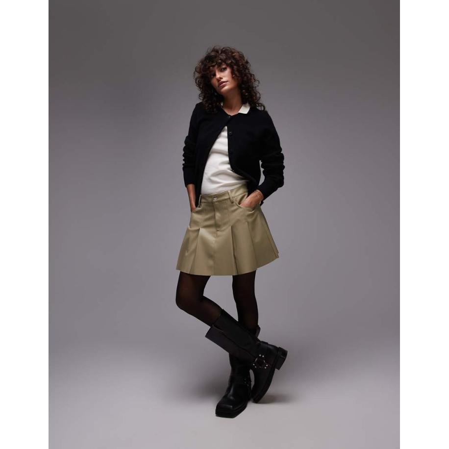 Topshop Mini rok van imitatieleer met plooien in saliegroen Groen