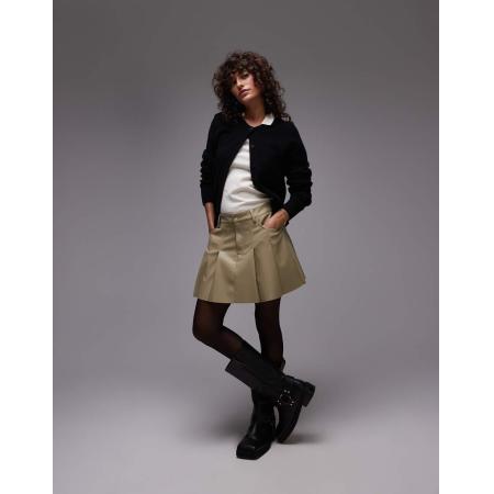 Topshop Mini rok van imitatieleer met plooien in saliegroen