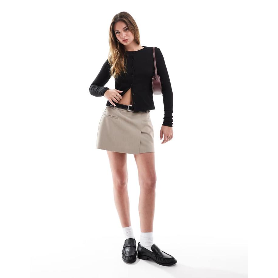 Stradivarius Elegant mini rokje met riem in taupe-Neutraal Multicolor