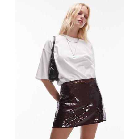 Topshop Mini rok met lovertjes in bordeauxrood