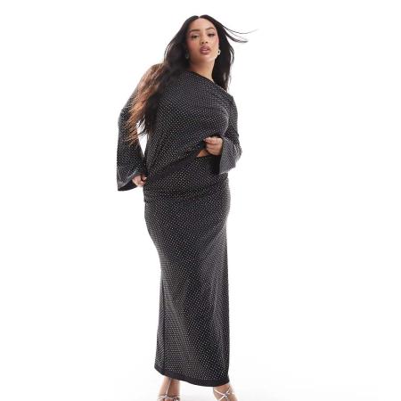 Renee Studio x Michelle Nayla Plus Exclusives Maxirok met siersteentjes in zwart, deel van co-ord set