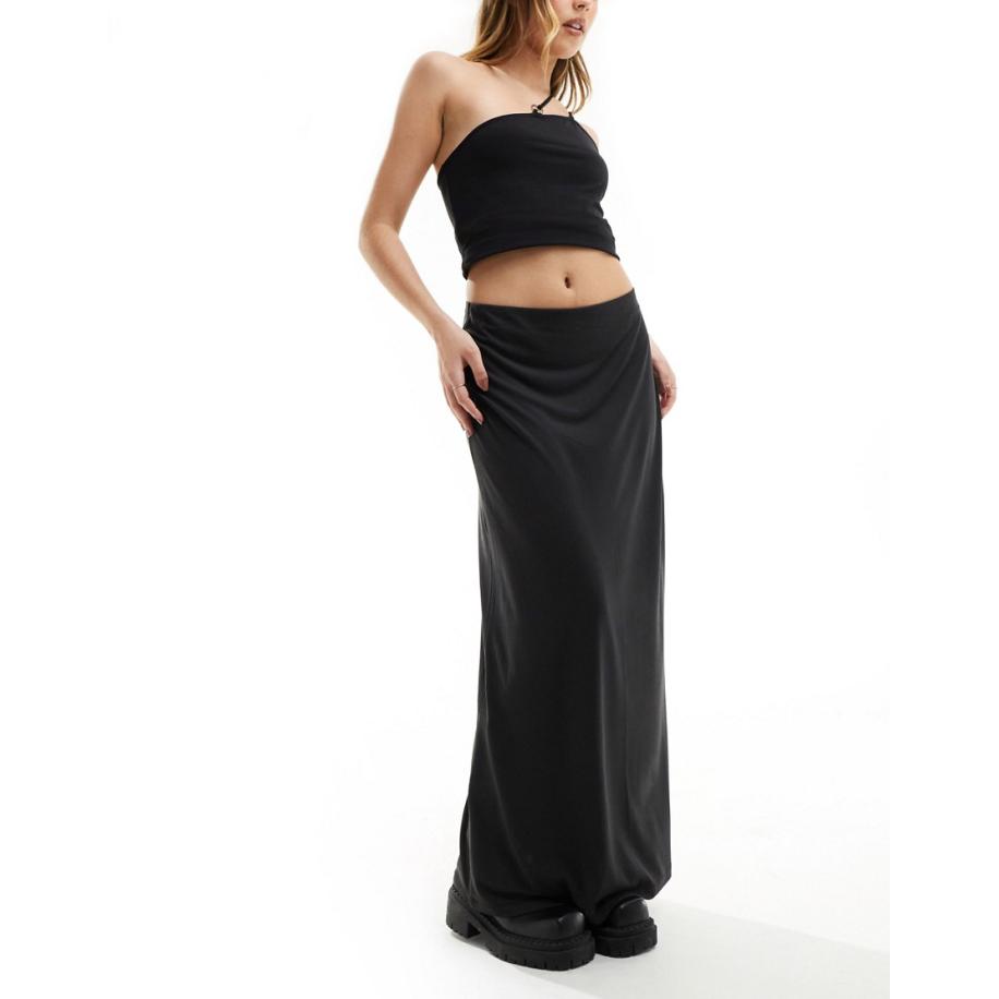 Weekday Signe Midi rok met drapering in zwart Zwart