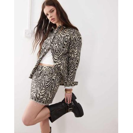 Noisy May Denim minirok in zebraprint, deel van co-ord set-Zwart