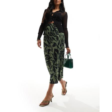 New Look Satijnen midi rok in groene wervelprint