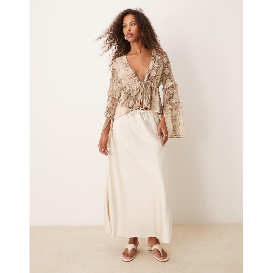 Abercrombie & Fitch Rok van satijn met halfhoge taille en koordje in champagne-Goud Goud