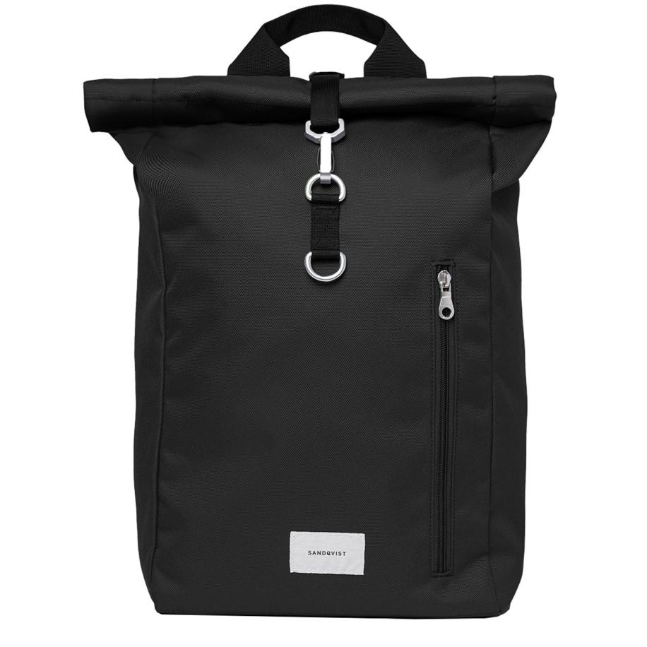 Sandqvist Ground Rolltop Backpack L black with black webbing Zwart