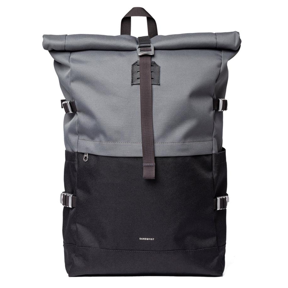 Sandqvist Icon Rolltop Backpack L multi dark with black leather Zwart