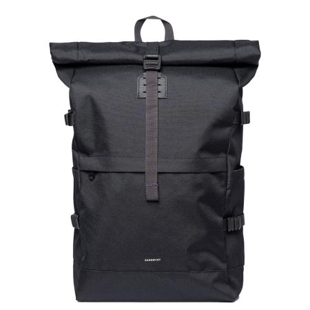Sandqvist Icon Rolltop Backpack L black-black with black leather