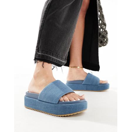 ASOS DESIGN Festival Sandalen met plateauzool in blauw denim