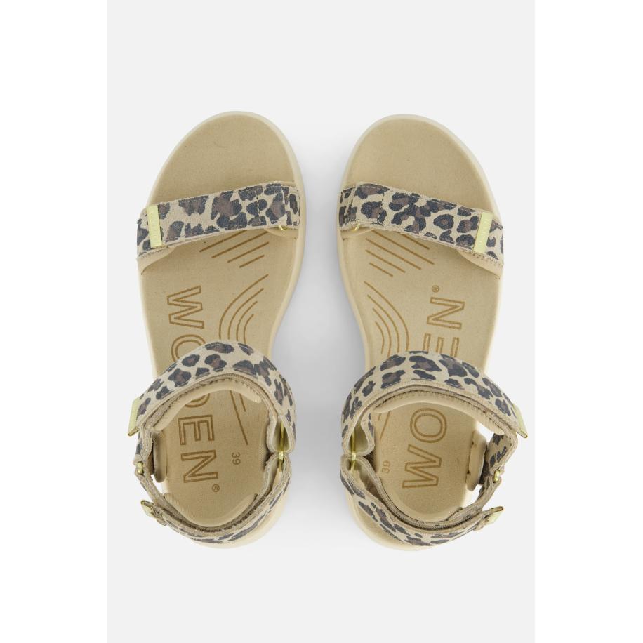 Woden Line Leopard Sandalen beige Leer Bruin