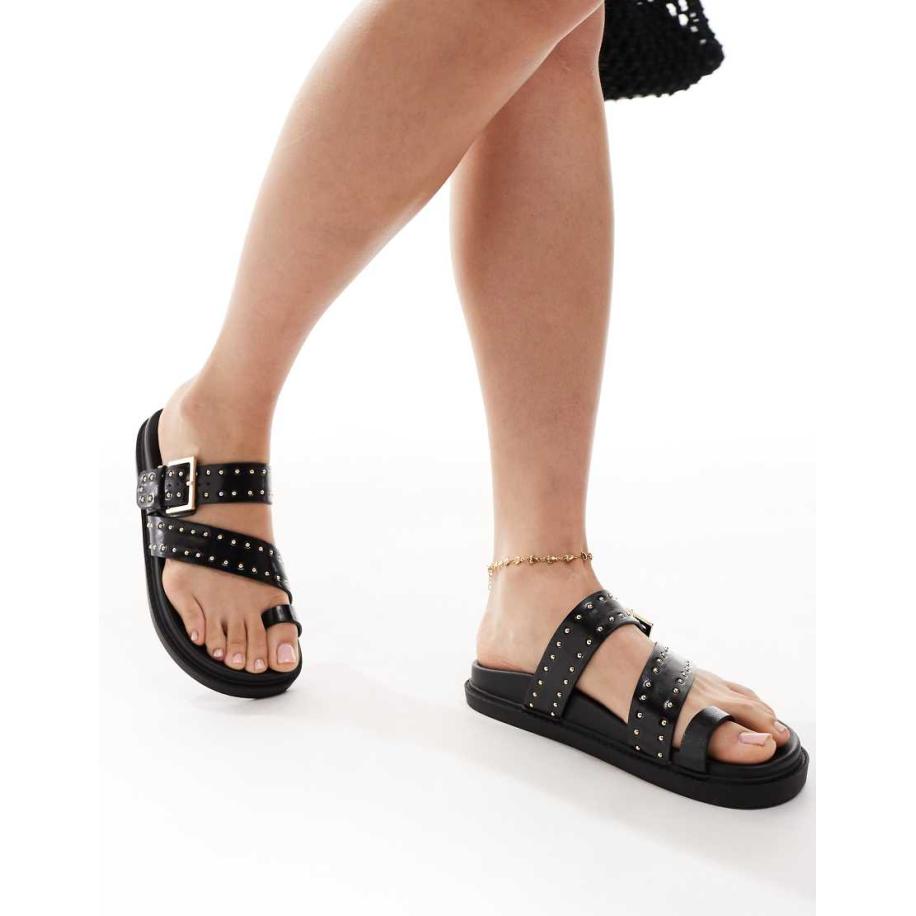 schuh Tarha Teensandalen met studs en voetbed in zwart Zwart