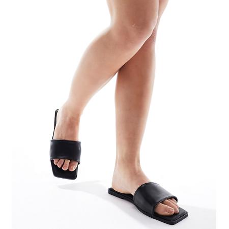 ASOS DESIGN Fig Platte sandalen met vierkante neus en brede pasvorm in zwart