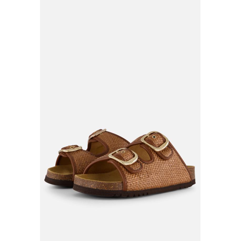 Scholl Noelle Raffia Slippers cognac Textiel Bruin