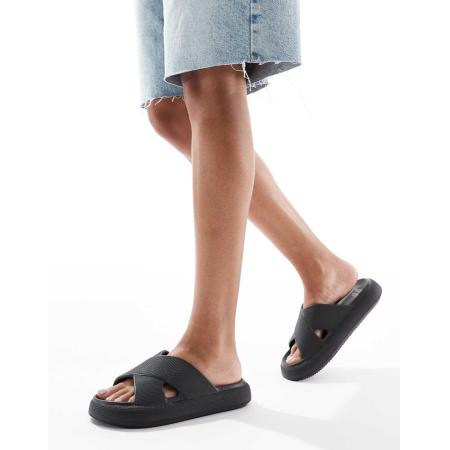 ASOS DESIGN Forever Slippers met kruisbandjes en dikke zool in zwart