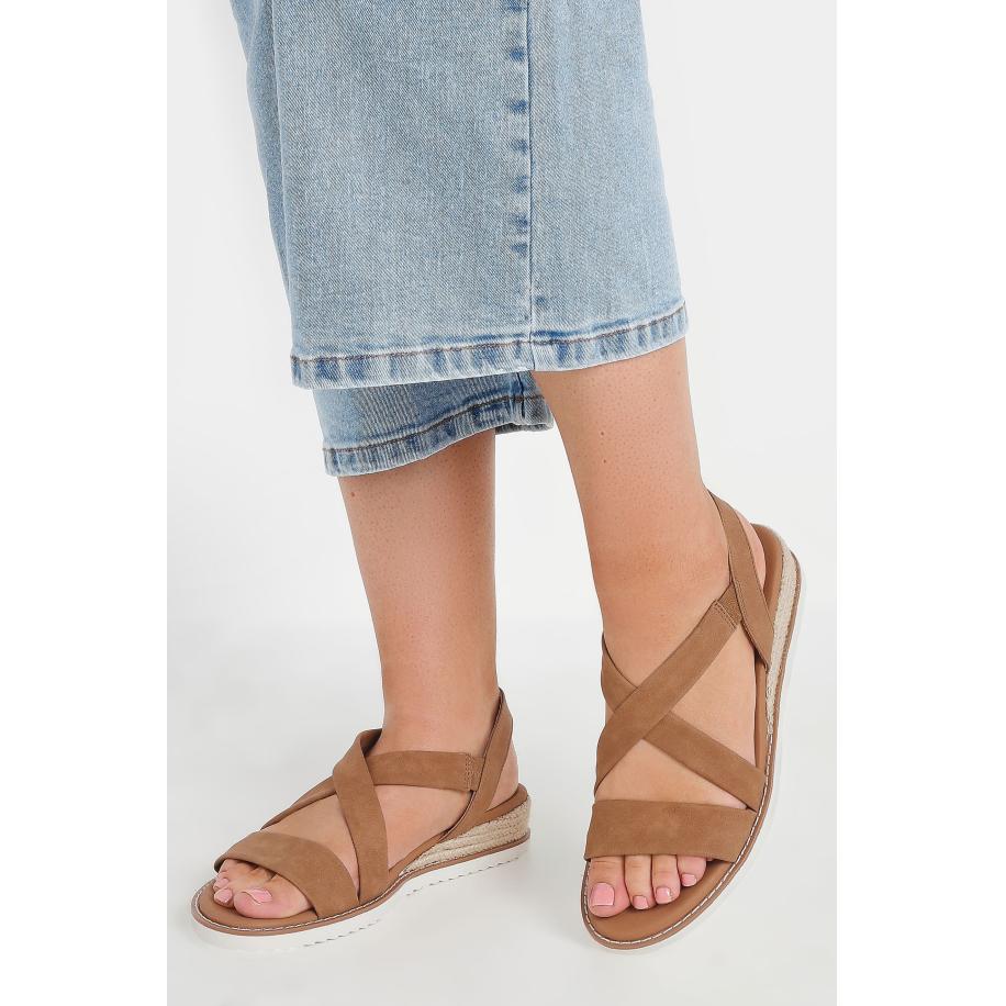 Yours Sandalen Van Met Gekruiste Bandjes In Een (Extra) Brede Pasvorm In Bruin Imitatieleersize 42EEE Bruin